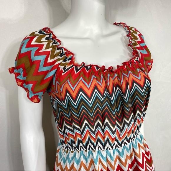 Pink Cattlelac Multi-Colored Chevron Ruffle Edge Dress - Picture 2 of 7